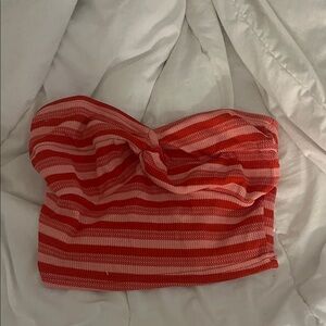 Forever 21 Red and Pink Striped Crop Top